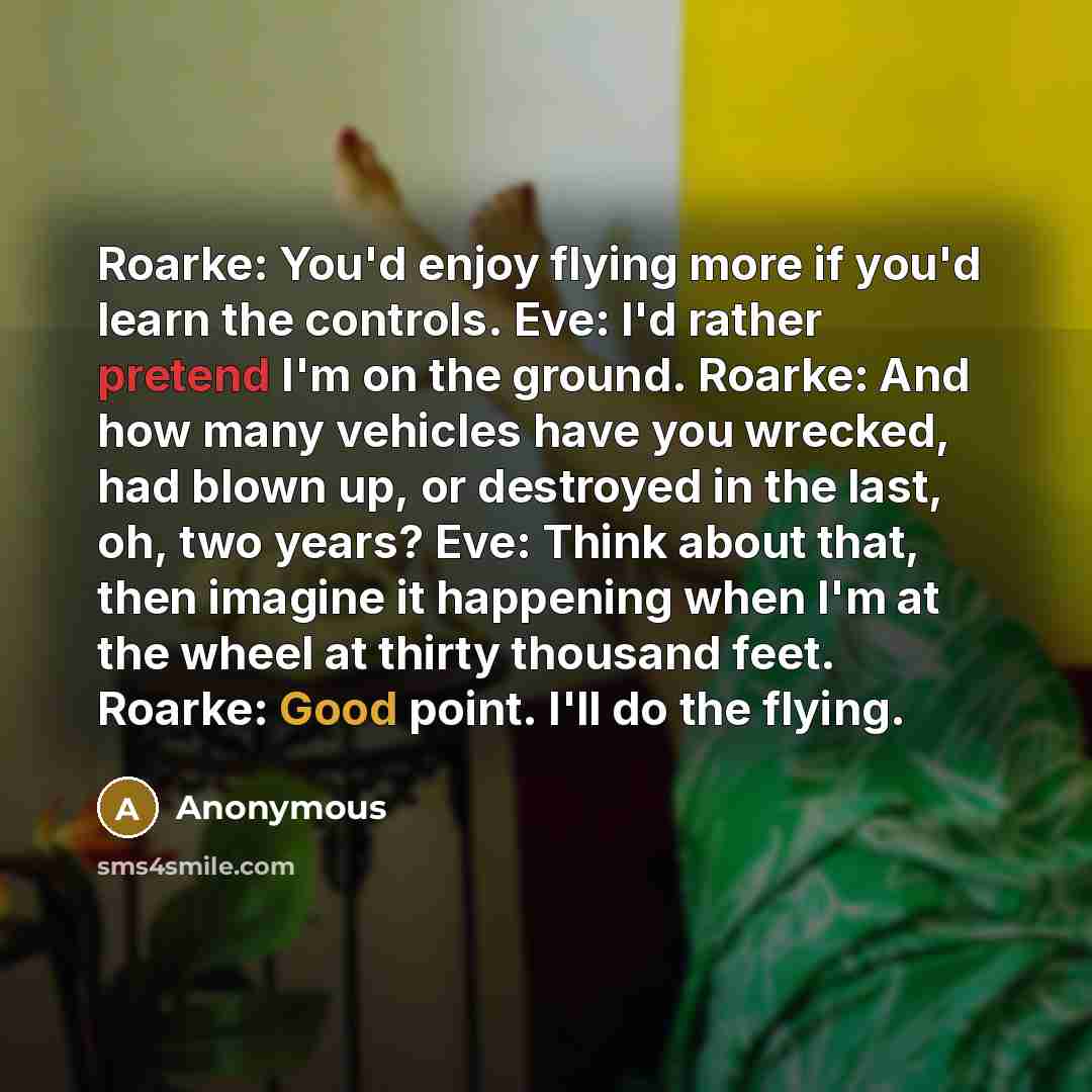 “Roarke: You'd enjoy flying more if you'd learn the controls.…” quote by Anonymous