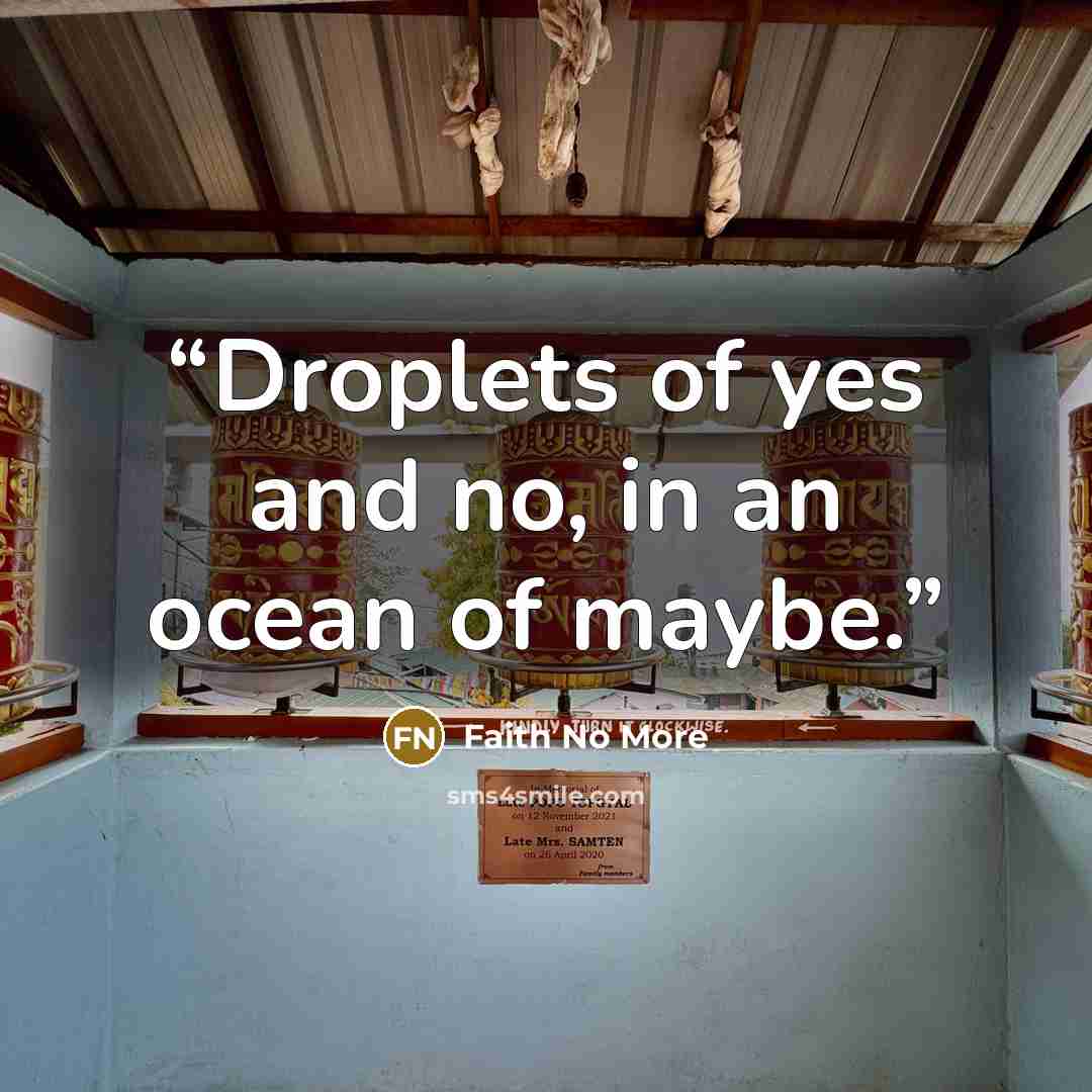 “Droplets of yes and no, in an ocean of maybe.” quote by Faith No More