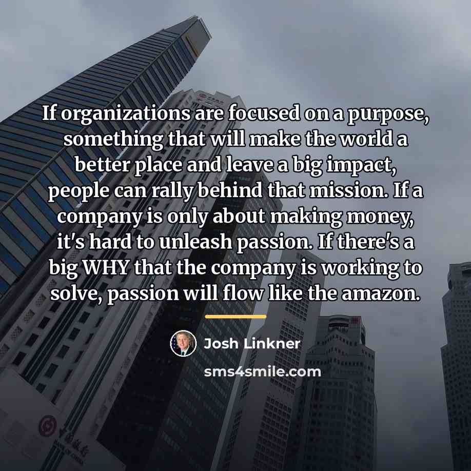 “If organizations are focused on a purpose, something that will…” quote by Josh Linkner