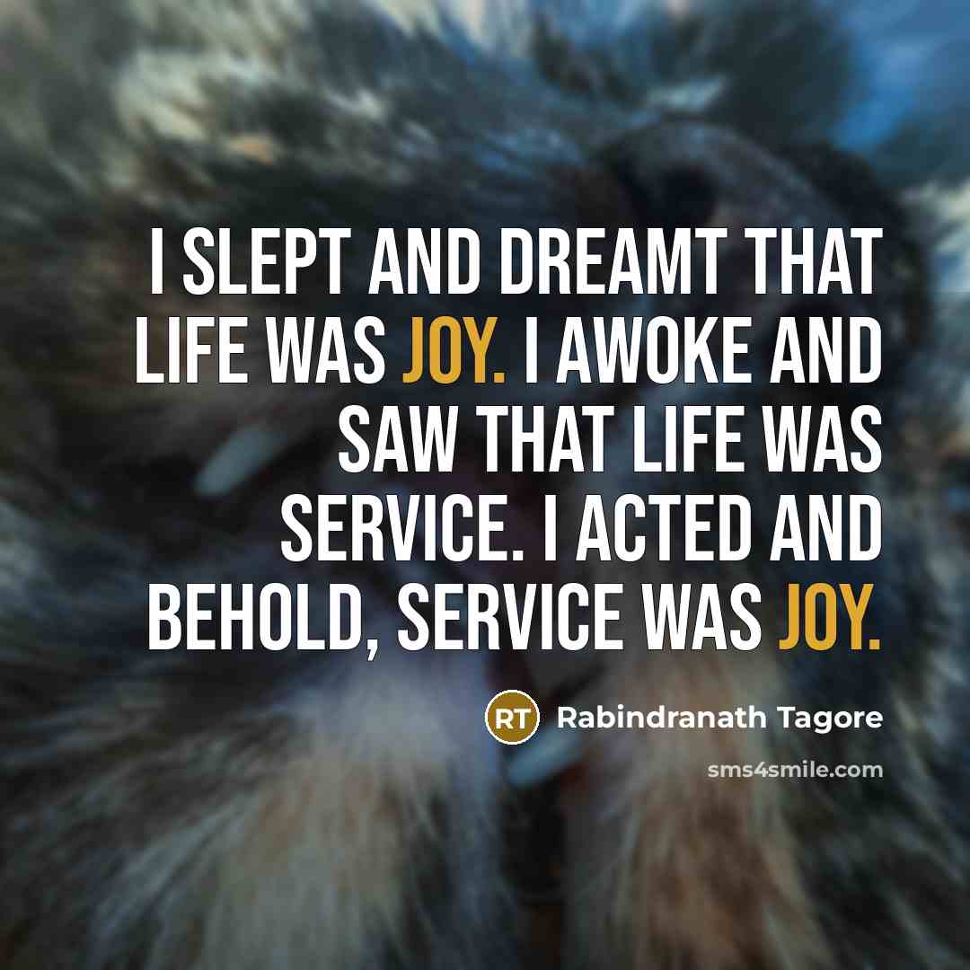“I slept and dreamt that life was joy. I awoke…” quote by Rabindranath Tagore