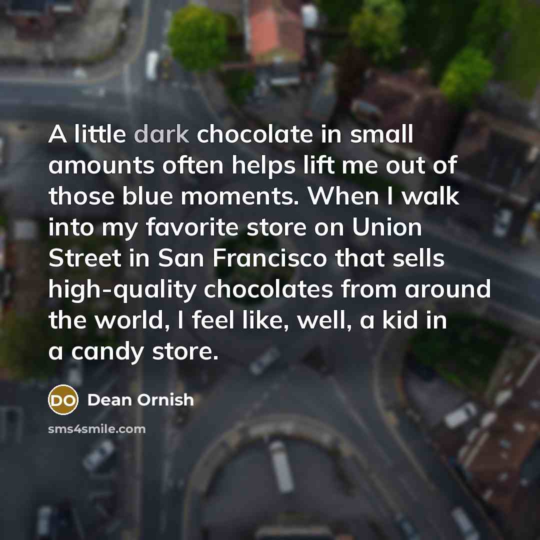 “A little dark chocolate in small amounts often helps lift…” quote by Dean Ornish