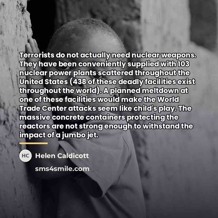 “Terrorists do not actually need nuclear weapons. They have been…” quote by Helen Caldicott