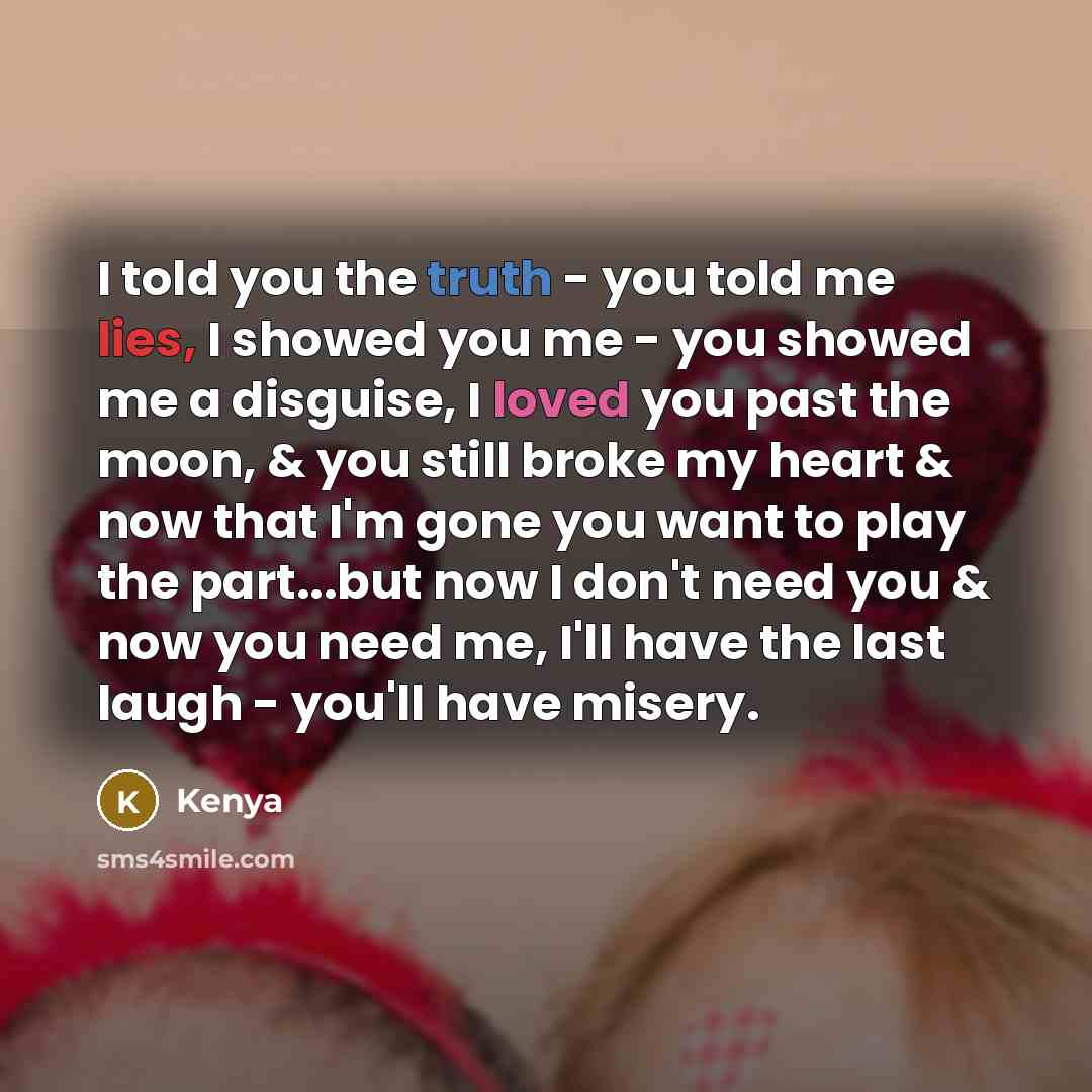“I told you the truth - you told me lies,…” quote by Kenya