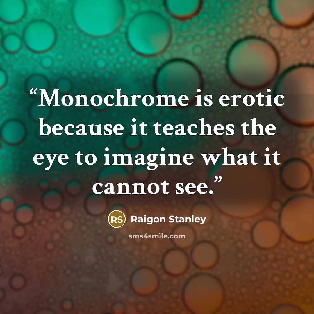 “Monochrome is erotic because it teaches the eye to imagine what it cannot see.” quote by Raigon Stanley