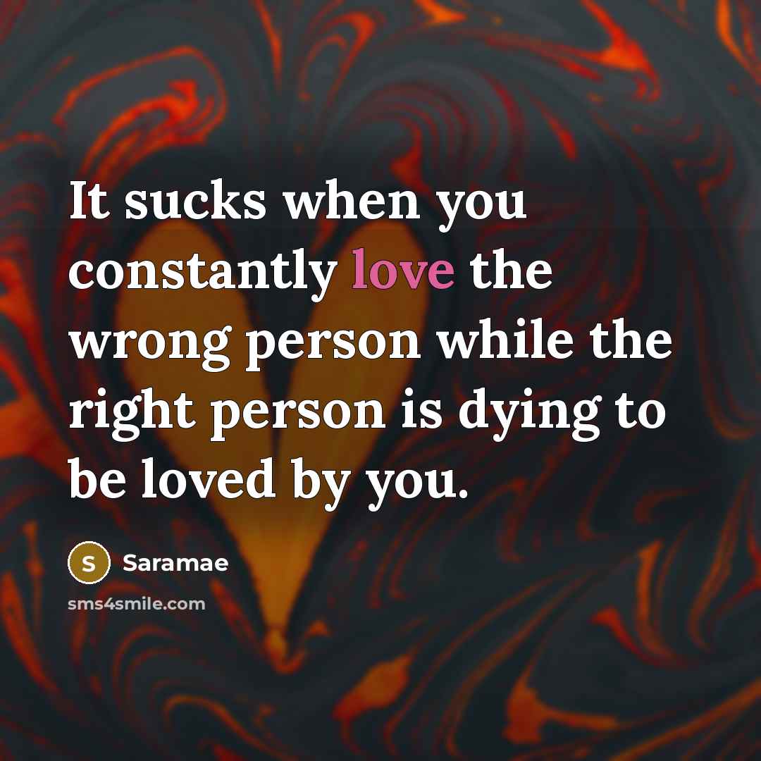 “It sucks when you constantly love the wrong person while…” quote by Saramae
