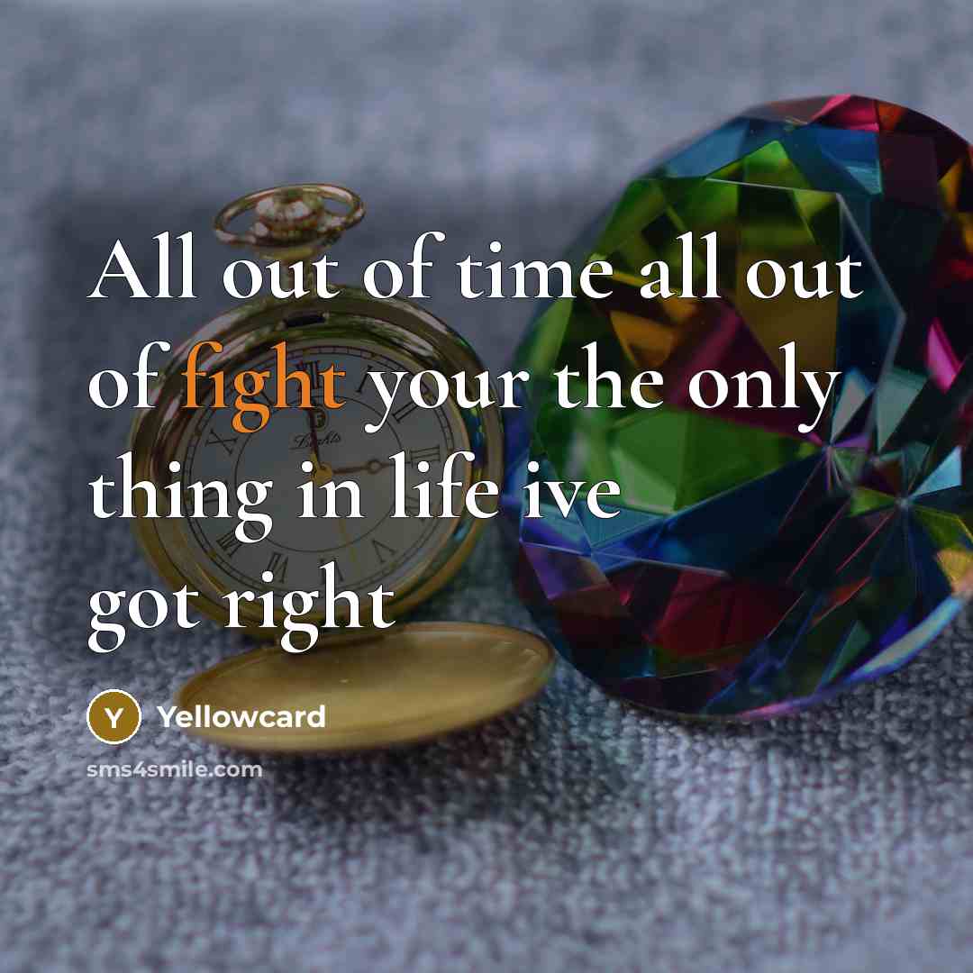 “All out of time all out of fight your the only thing in life ive got right” quote by Yellowcard