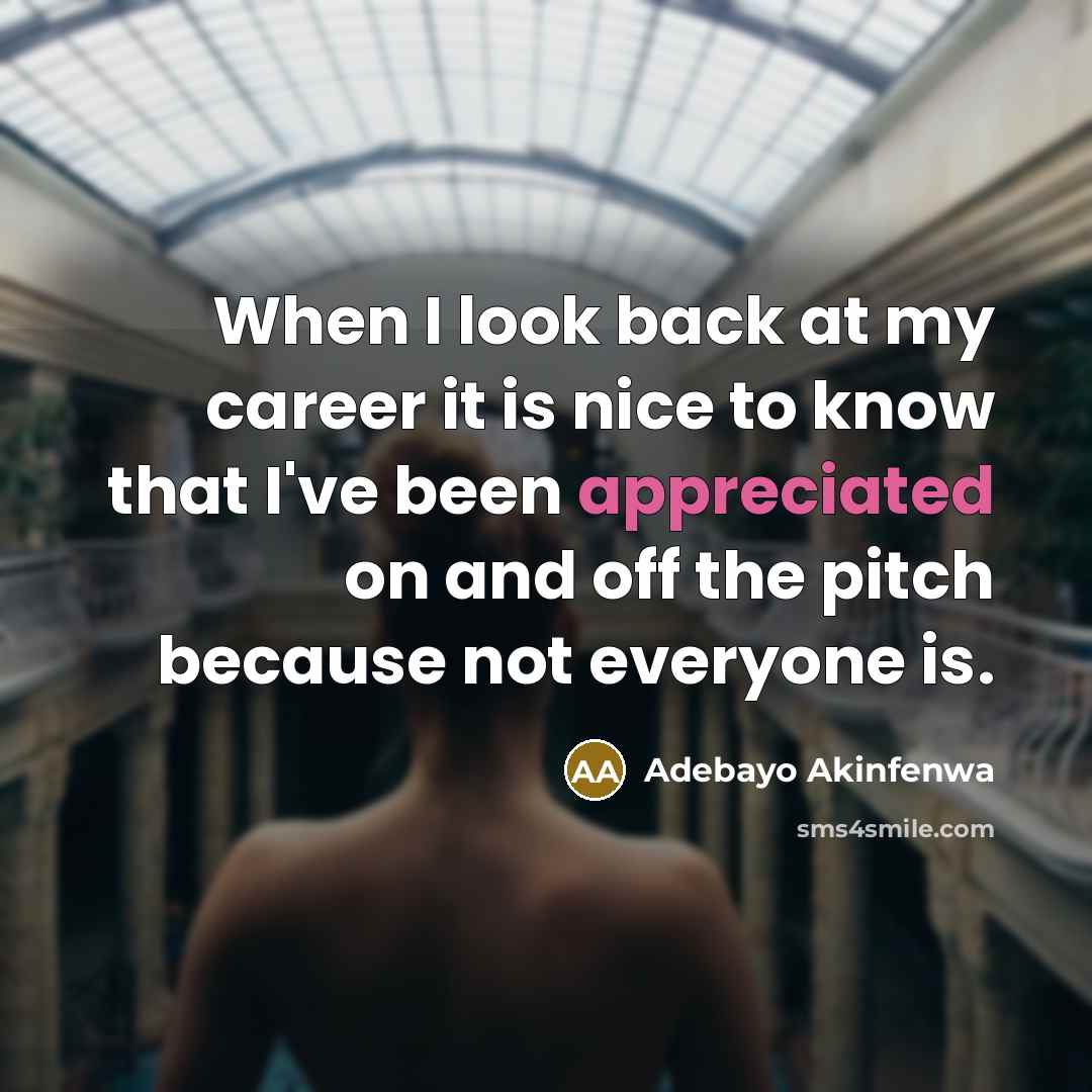 “When I look back at my career it is nice to know that I've been appreciated on and off the pitch because not everyone is.” quote by Adebayo Akinfenwa