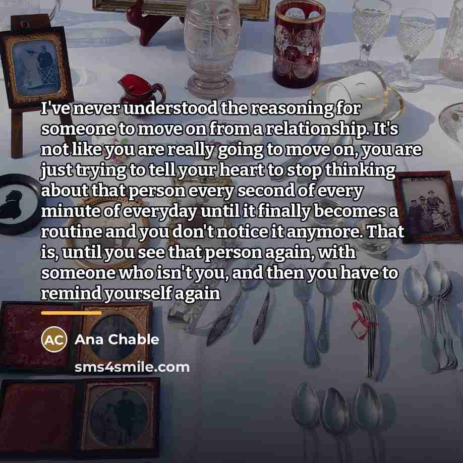 “I've never understood the reasoning for someone to move on…” quote by Ana Chable