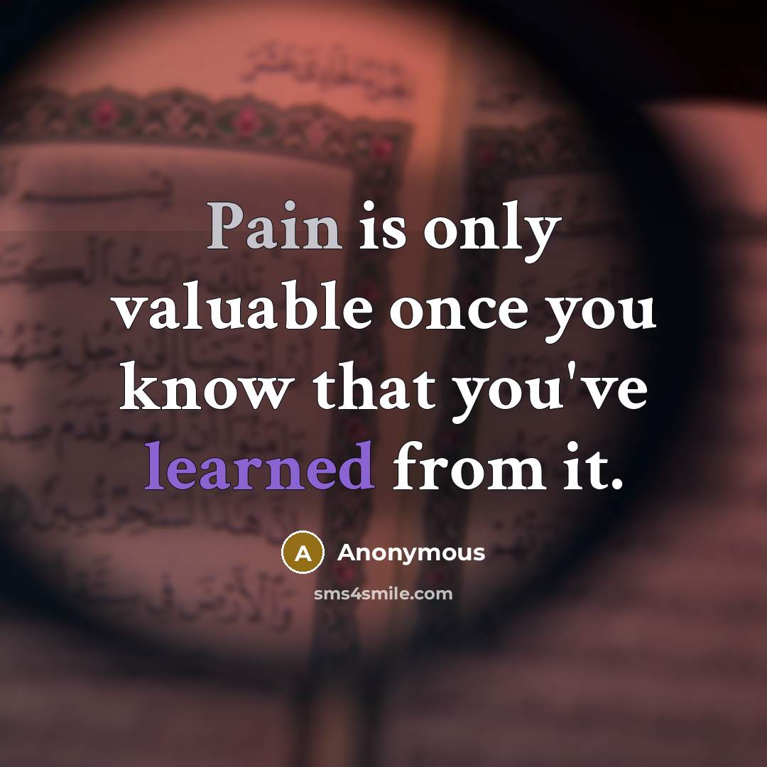 “Pain is only valuable once you know that you've learned from it.” quote by Anonymous