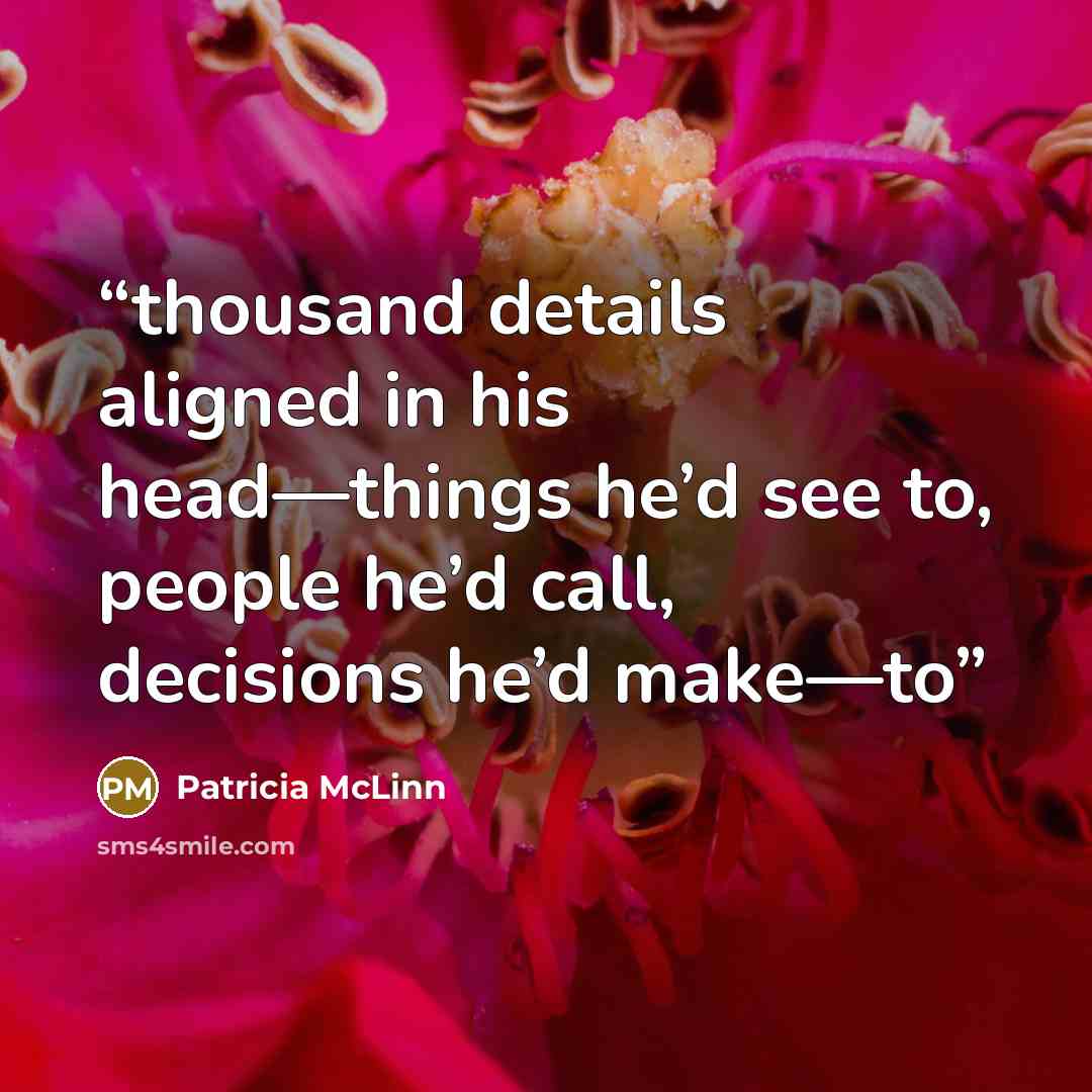 “thousand details aligned in his head—things he’d see to, people he’d call, decisions he’d make—to” quote by Patricia McLinn