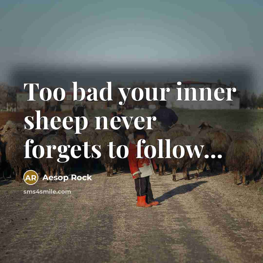 “Too bad your inner sheep never forgets to follow...…” quote by Aesop Rock