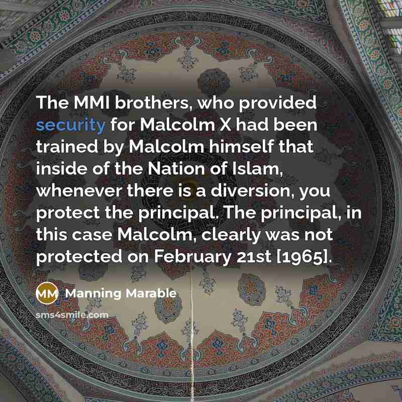 “The MMI brothers, who provided security for Malcolm X had…” quote by Manning Marable