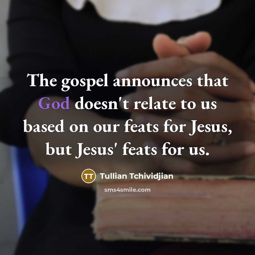 “The gospel announces that God doesn't relate to us based…” quote by Tullian Tchividjian