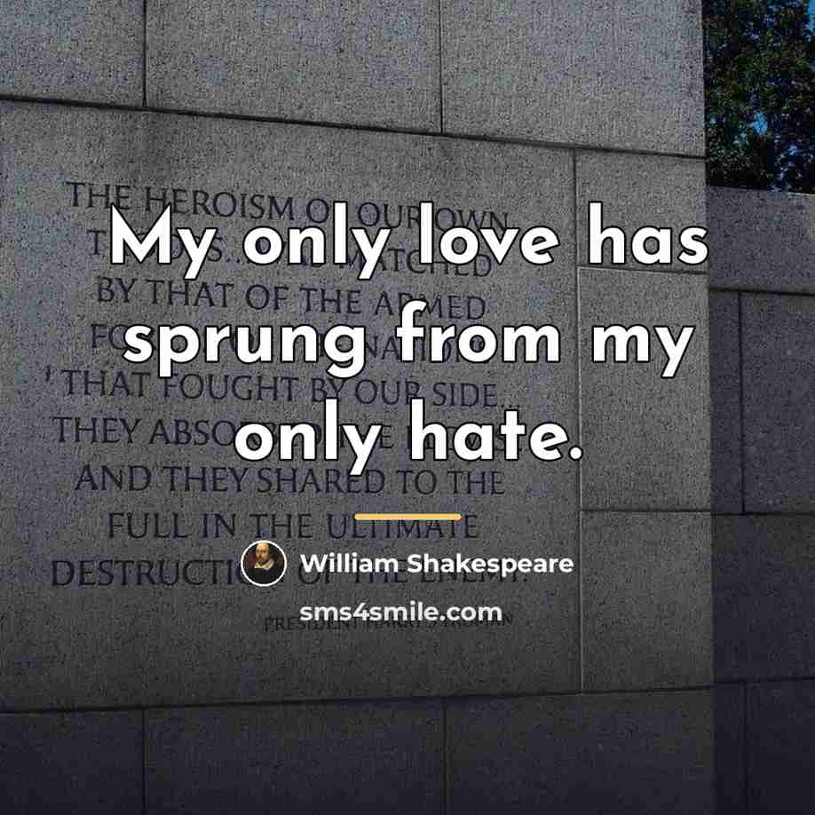 “My only love has sprung from my only hate.…” quote by William Shakespeare