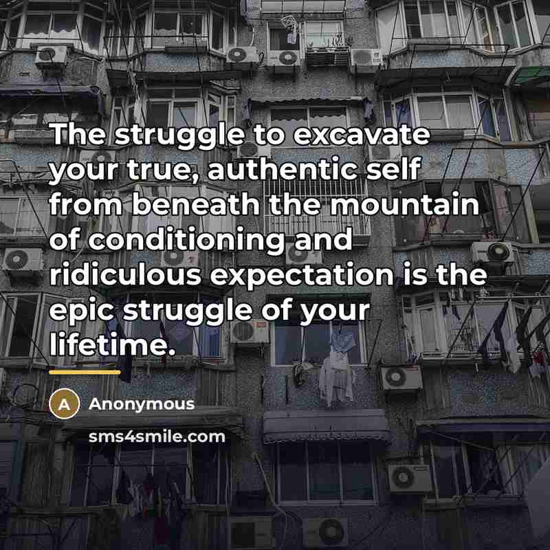 “The struggle to excavate your true, authentic self from beneath…” quote by Anonymous