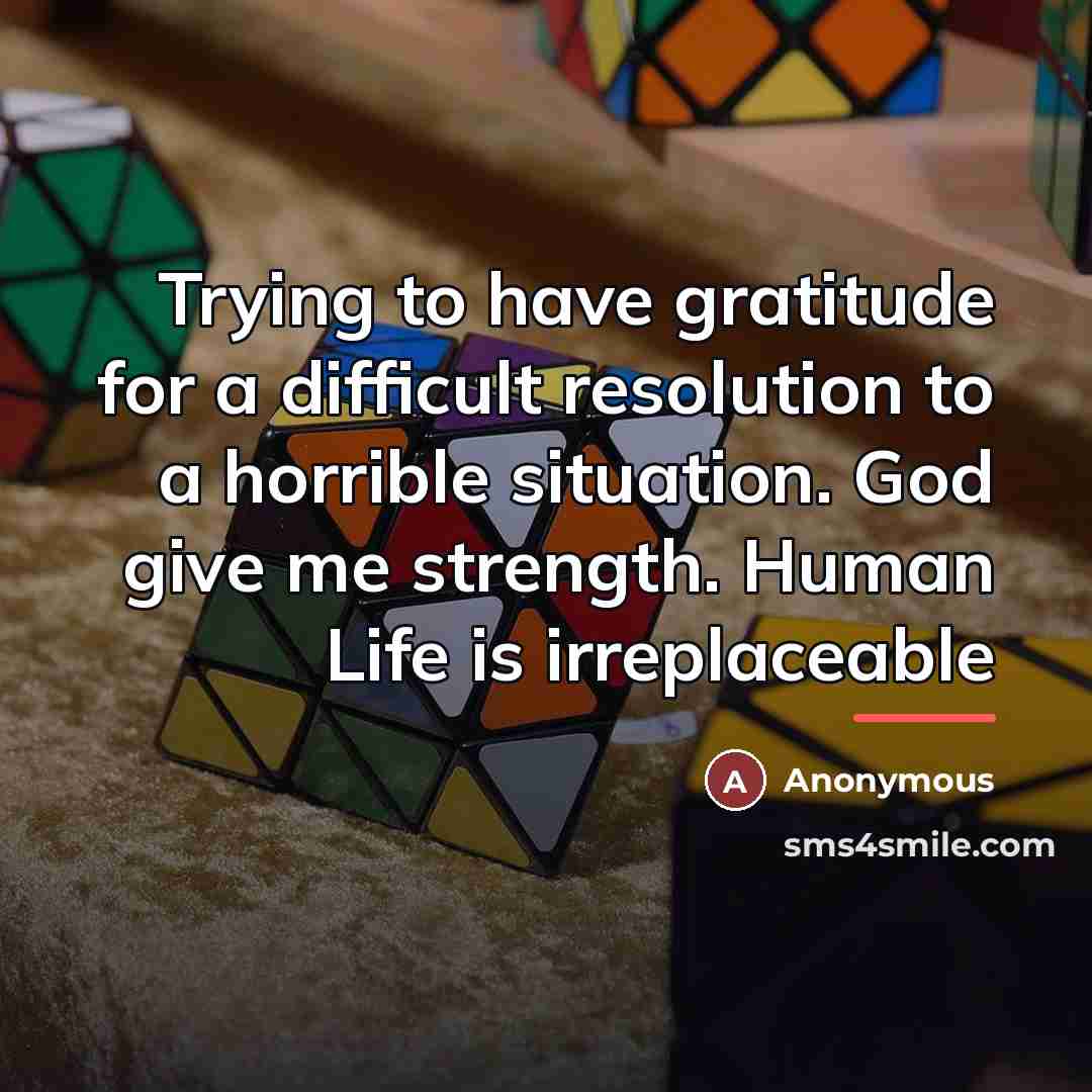 “Trying to have gratitude for a difficult resolution to a…” quote by Anonymous