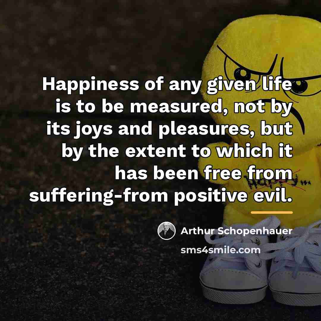 “Happiness of any given life is to be measured, not…” quote by Arthur Schopenhauer