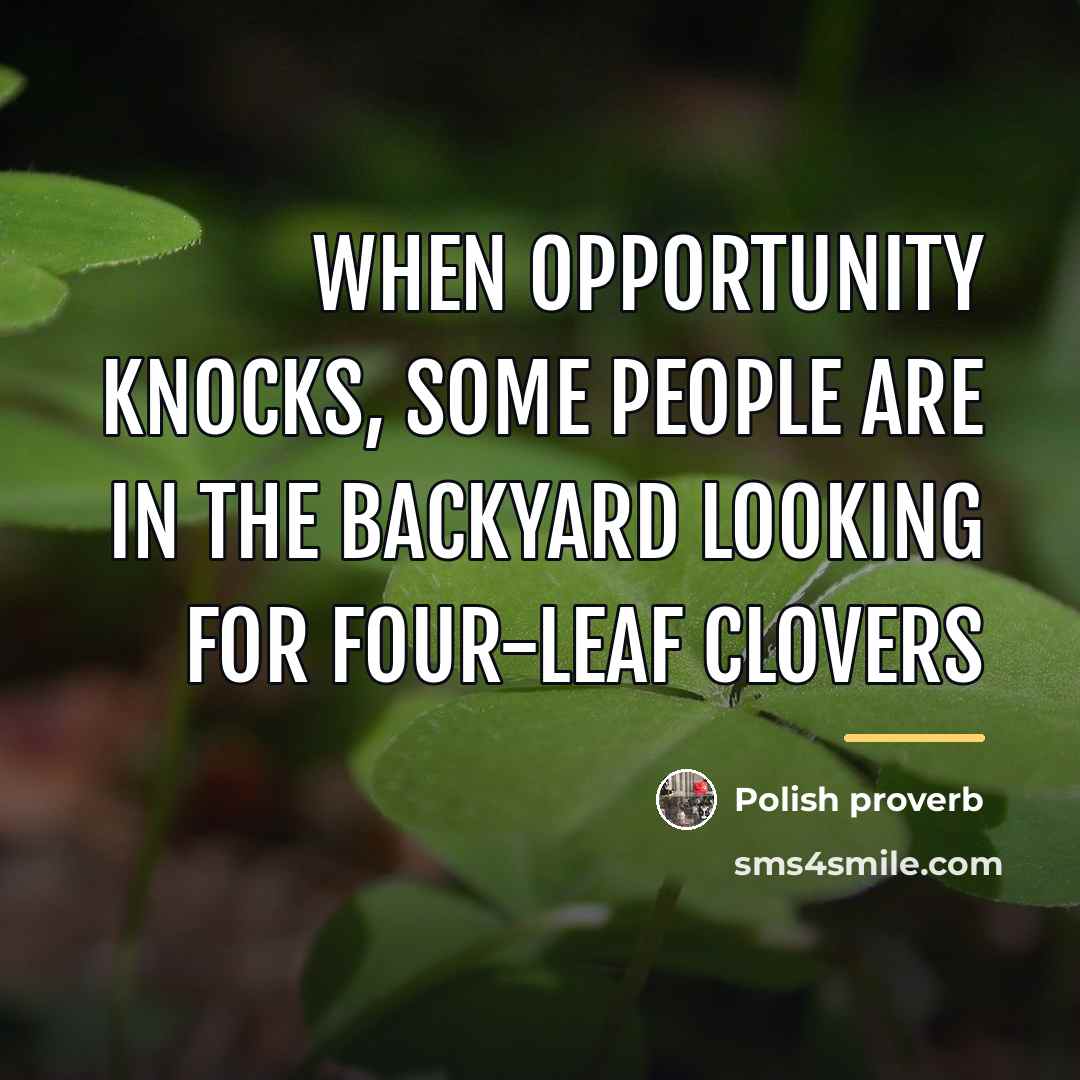 “When opportunity knocks, some people are in the backyard looking…” quote by Polish Proverb