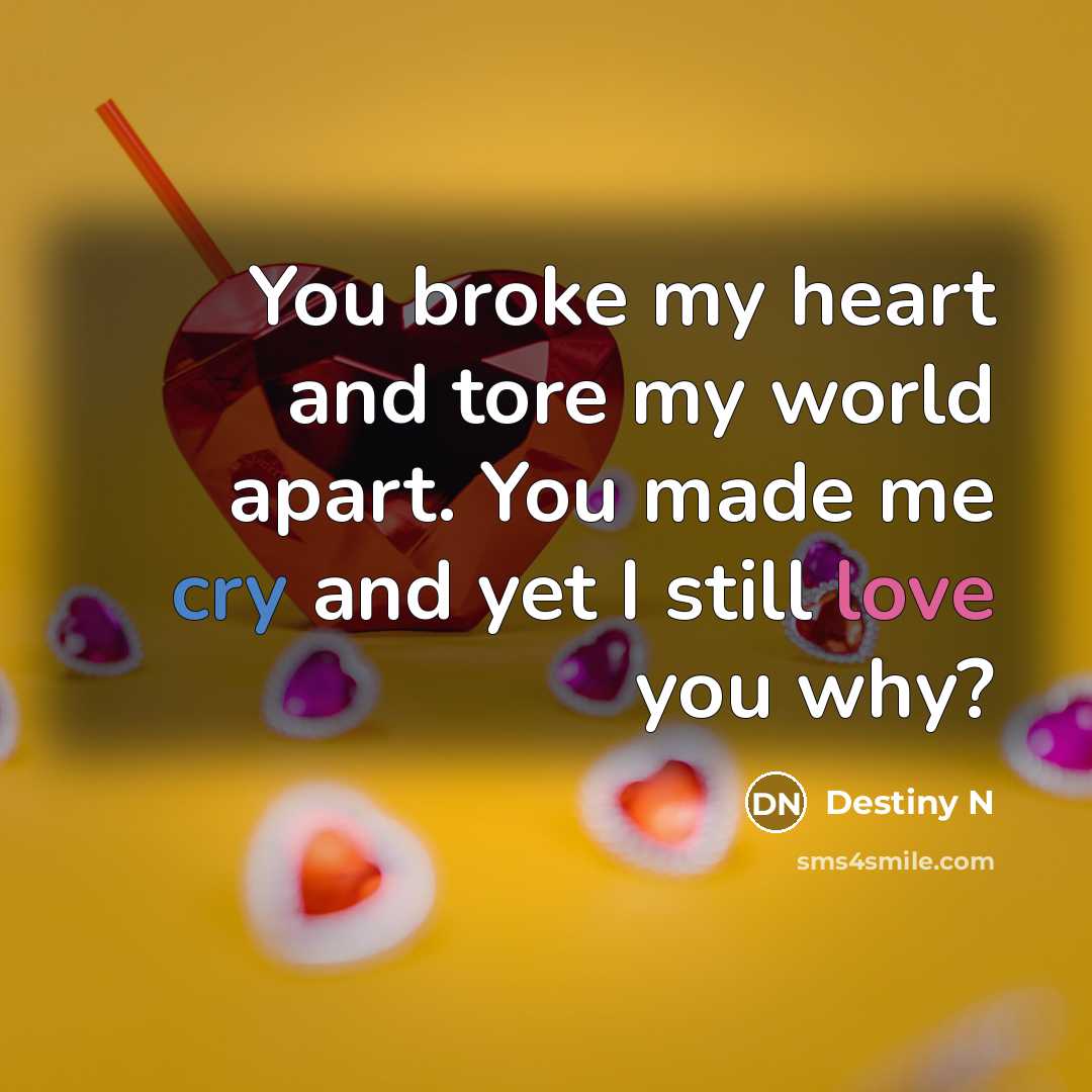 “You broke my heart and tore my world apart. You…” quote by Destiny N