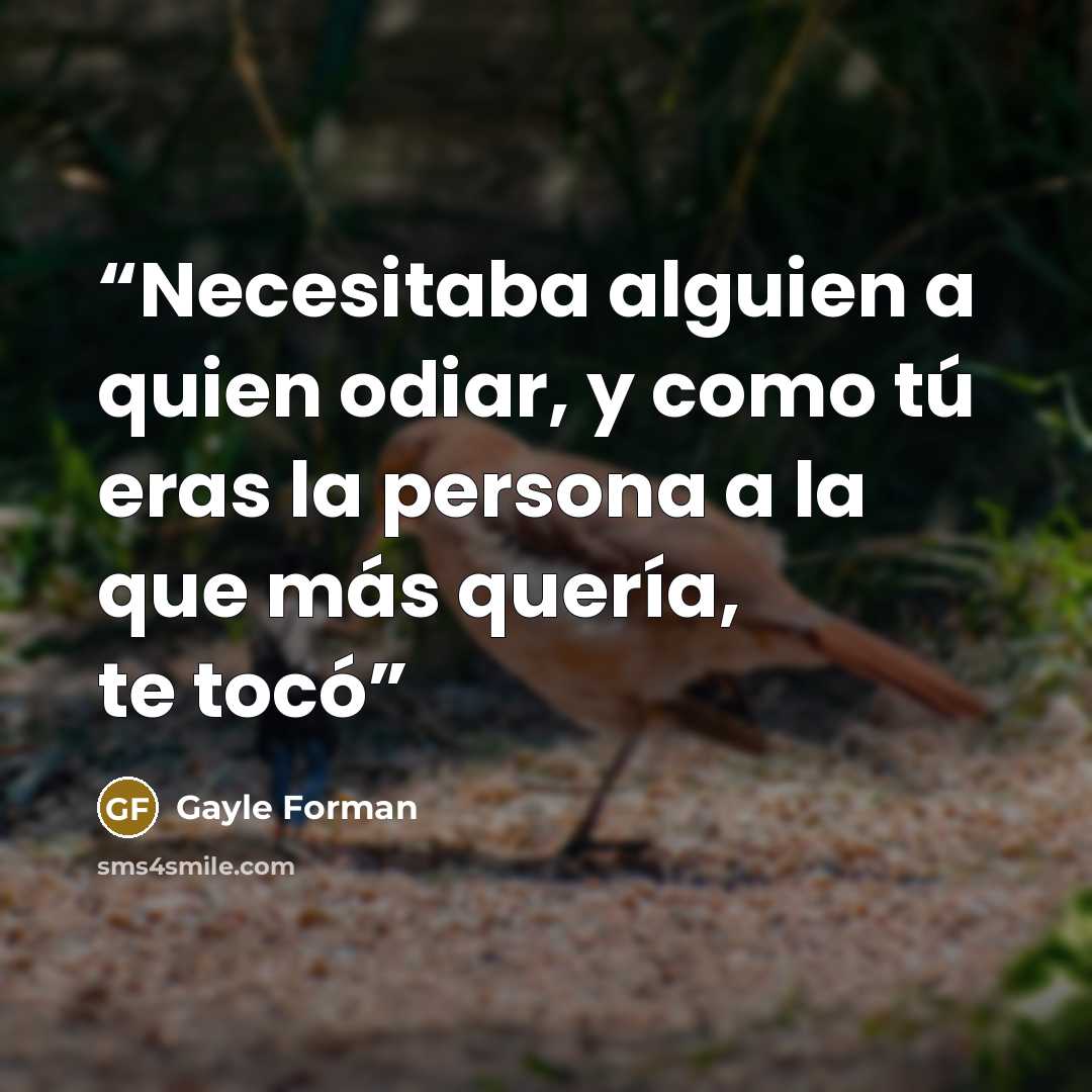 “Necesitaba alguien a quien odiar, y como tú eras la persona a la que más quería, te tocó” quote by Gayle Forman