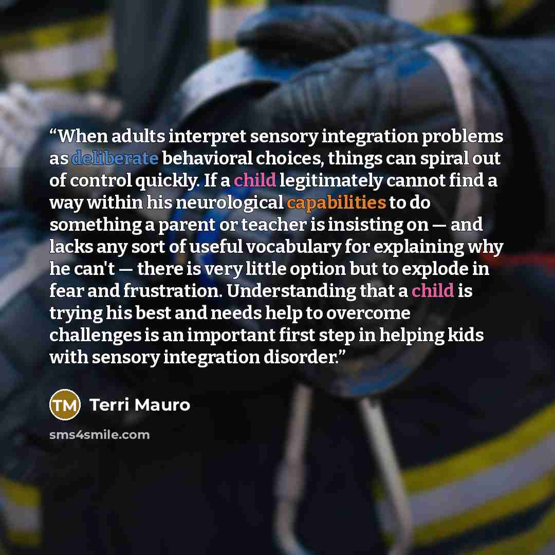 “When adults interpret sensory integration problems as deliberate behavioral choices, things can spiral out of control quickly. If a child legitimately cannot find a way within his neurological capabilities to do something a parent or teacher is insisting on — and lacks any sort of useful…” quote by Terri Mauro