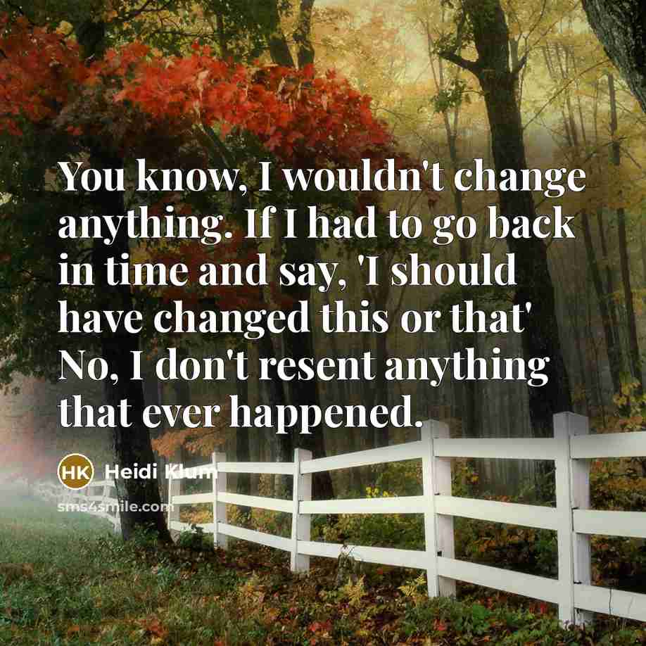 “You know, I wouldn't change anything. If I had to go back in time and say, 'I should have changed this or that' No, I don't resent anything that ever happened.” quote by Heidi Klum