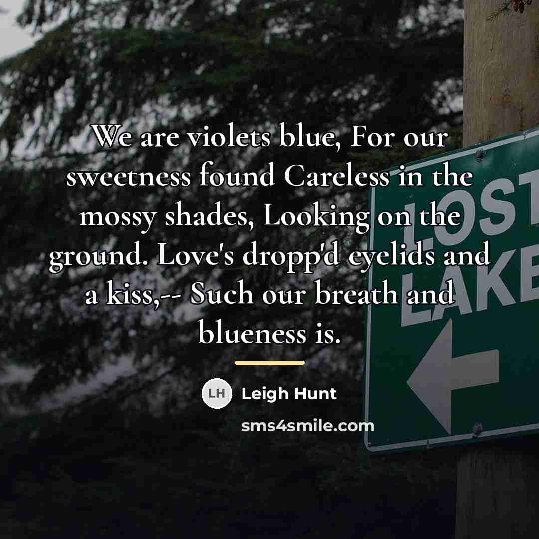 “We are violets blue, For our sweetness found Careless in…” quote by Leigh Hunt