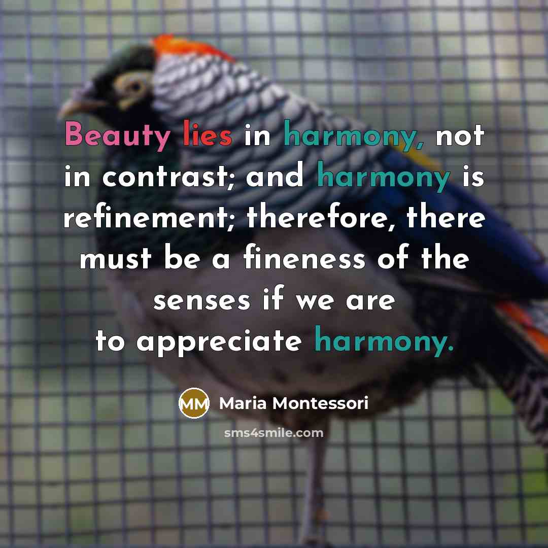 “Beauty lies in harmony, not in contrast; and harmony is…” quote by Maria Montessori