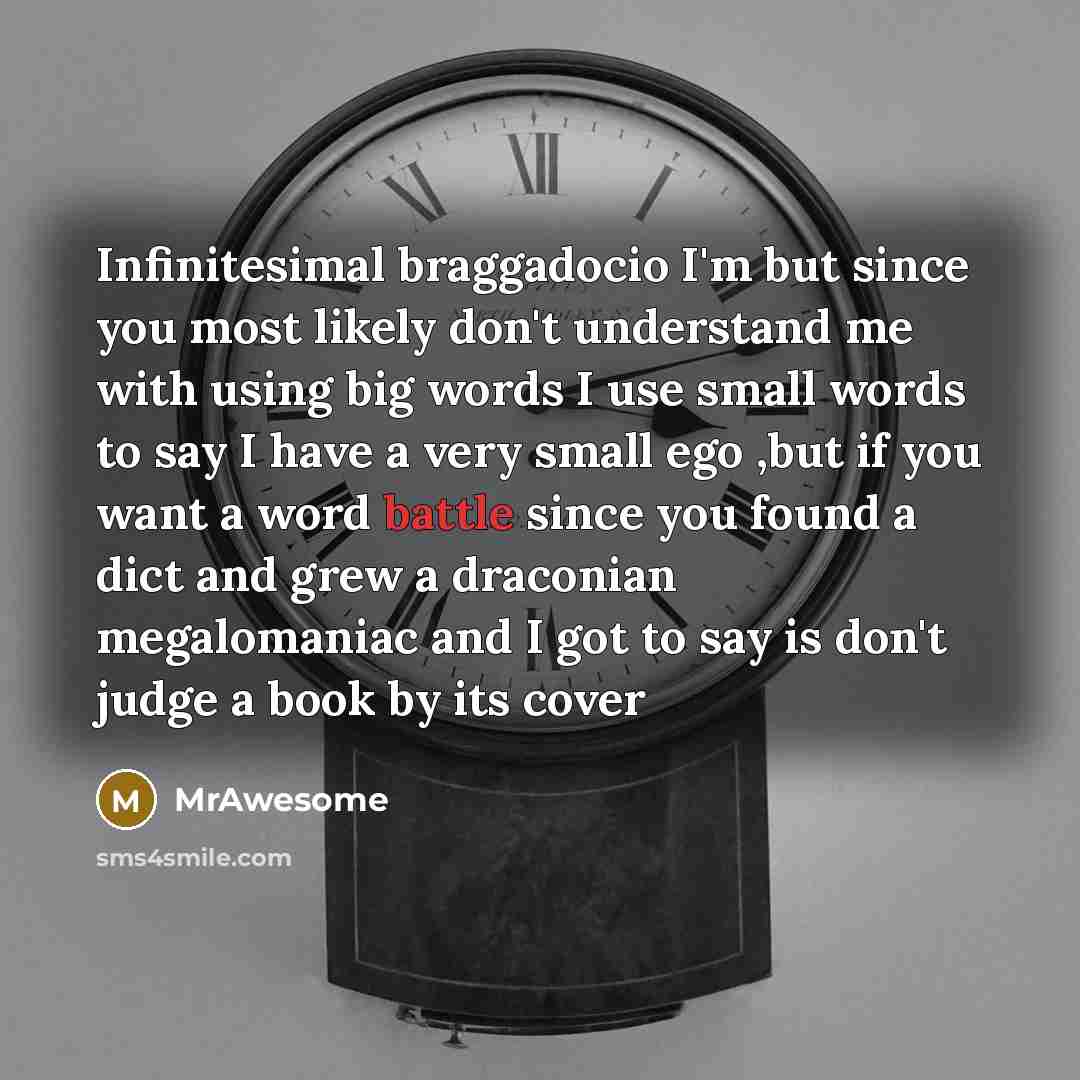 “Infinitesimal braggadocio I'm but since you most likely don't understand…” quote by MrAwesome