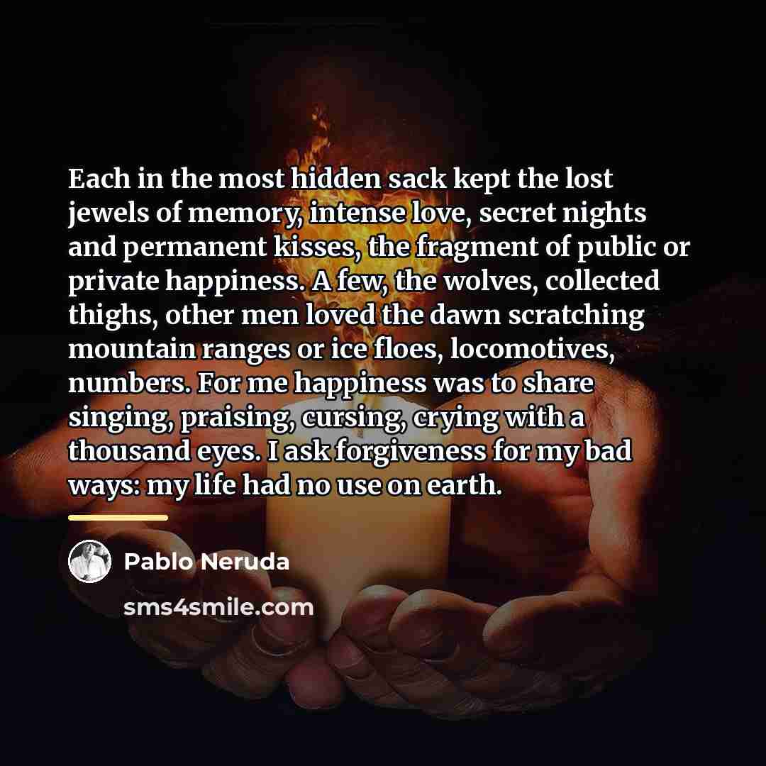 “Each in the most hidden sack kept the lost jewels…” quote by Pablo Neruda
