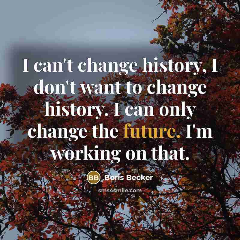 “I can't change history, I don't want to change history. I can only change the future. I'm working on that.” quote by Boris Becker