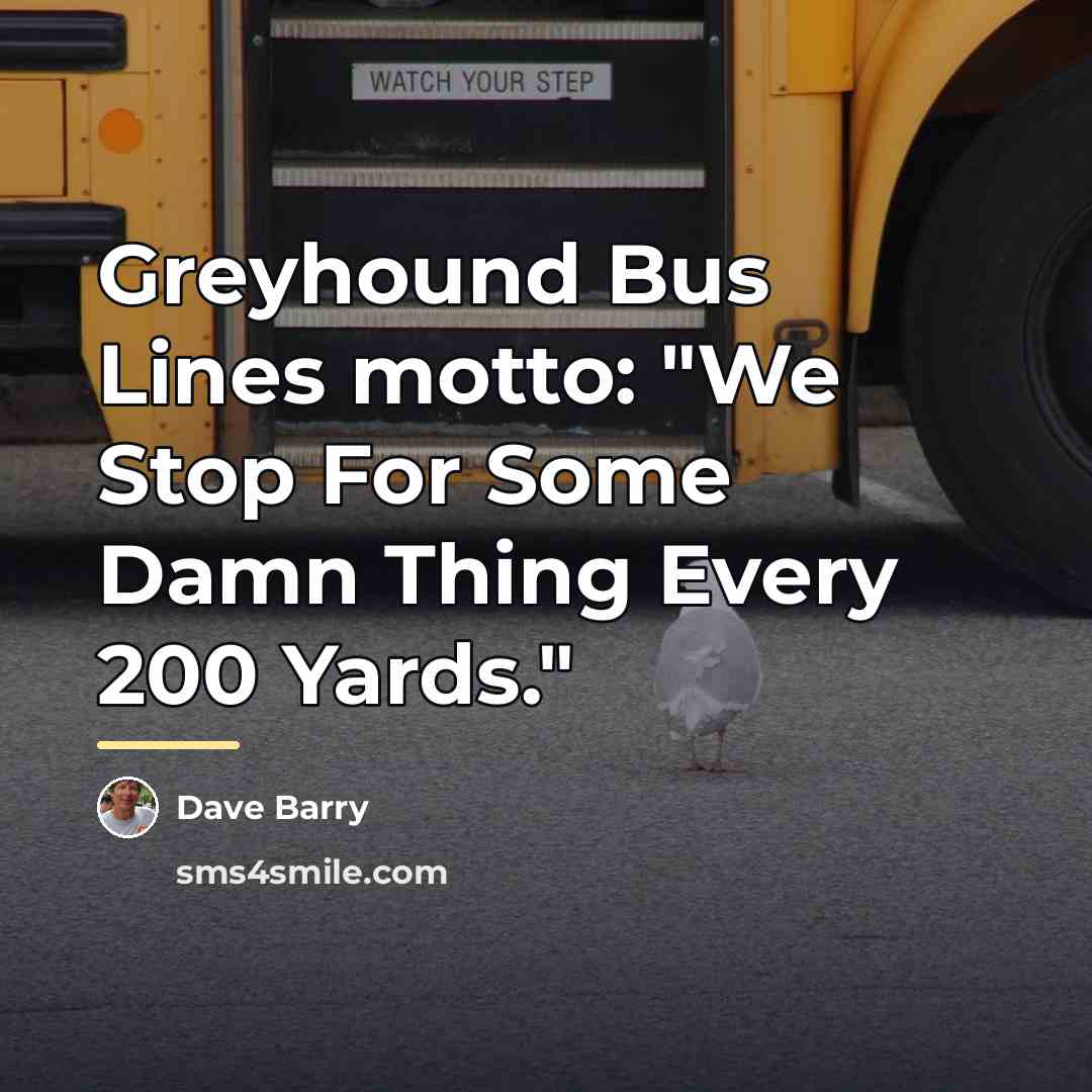 “Greyhound Bus Lines motto: "We Stop For Some Damn Thing…” quote by Dave Barry