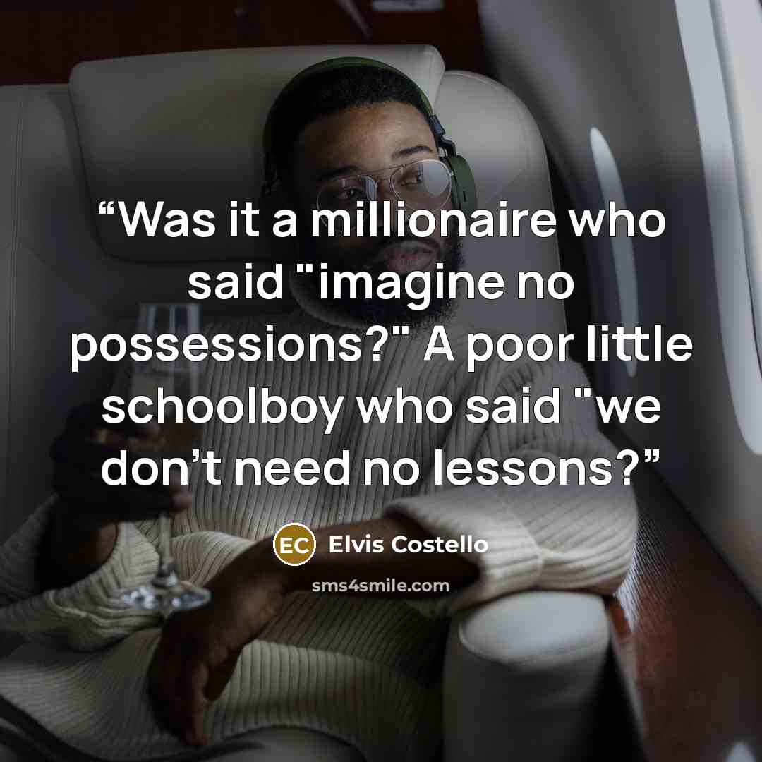 “Was it a millionaire who said "imagine no possessions?" A poor little schoolboy who said "we don't need no lessons?” quote by Elvis Costello