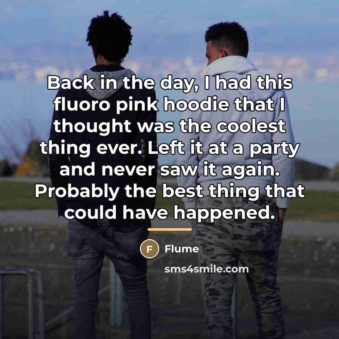 “Back in the day, I had this fluoro pink hoodie…” quote by Flume