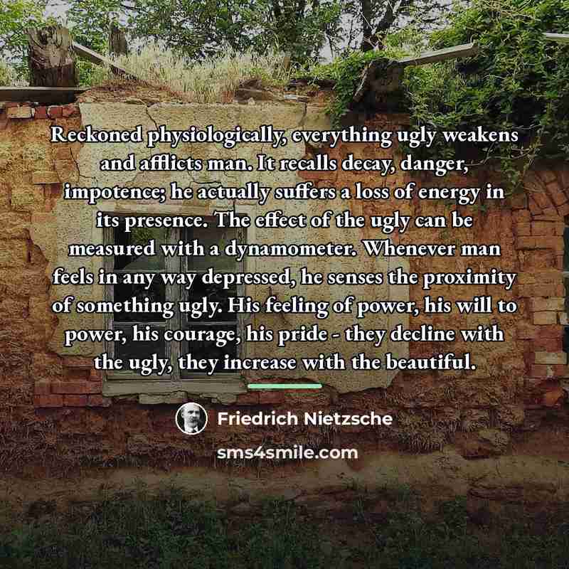 “Reckoned physiologically, everything ugly weakens and afflicts man. It recalls…” quote by Friedrich Nietzsche