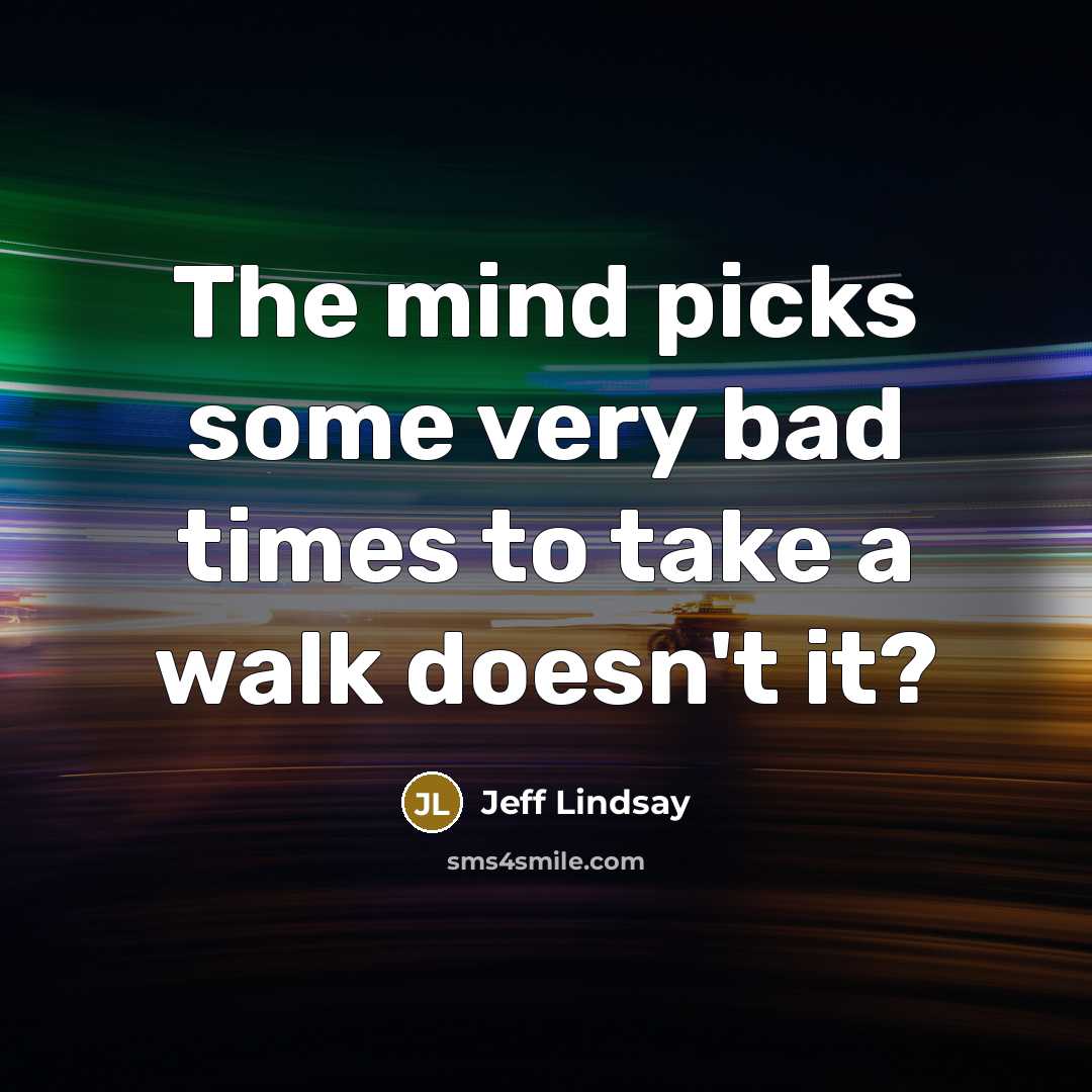 “The mind picks some very bad times to take a…” quote by Jeff Lindsay