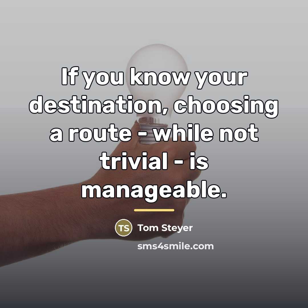 “If you know your destination, choosing a route - while…” quote by Tom Steyer