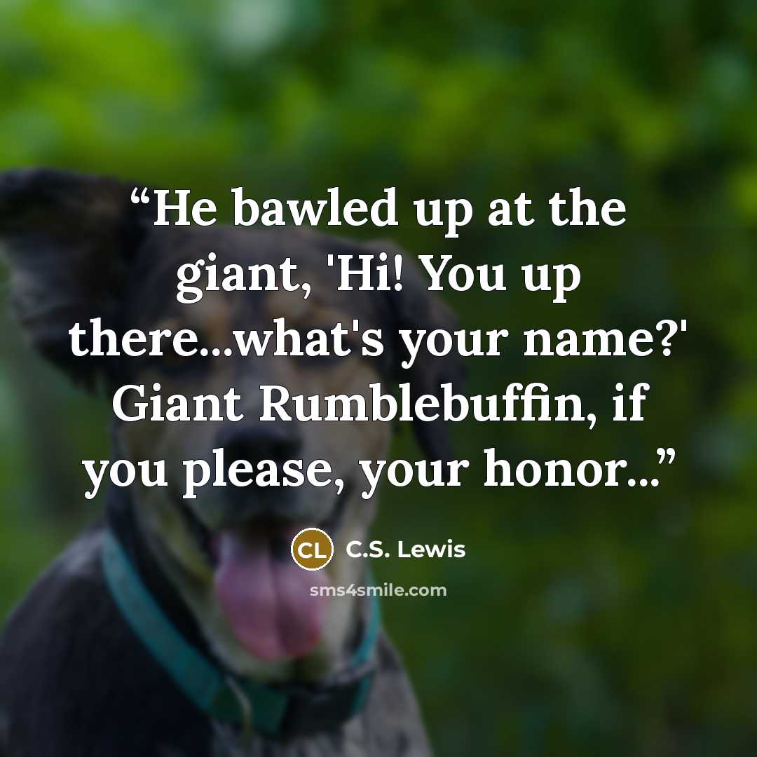 “He bawled up at the giant, 'Hi! You up there...what's your name?' Giant Rumblebuffin, if you please, your honor...” quote by C.S. Lewis