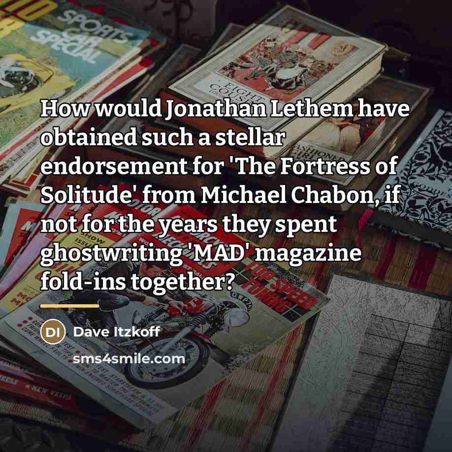 “How would Jonathan Lethem have obtained such a stellar endorsement…” quote by Dave Itzkoff