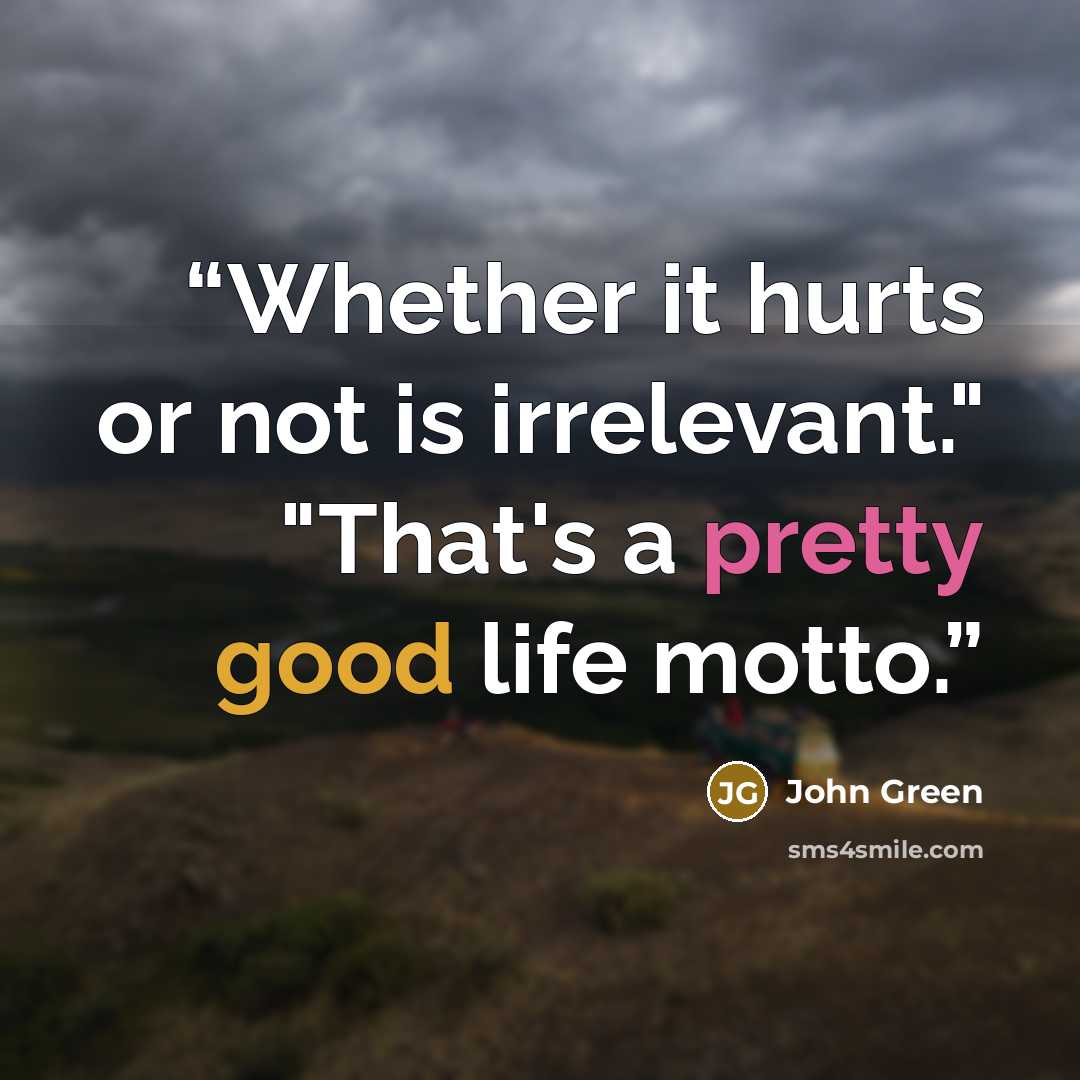 “Whether it hurts or not is irrelevant." "That's a pretty good life motto.” quote by John Green
