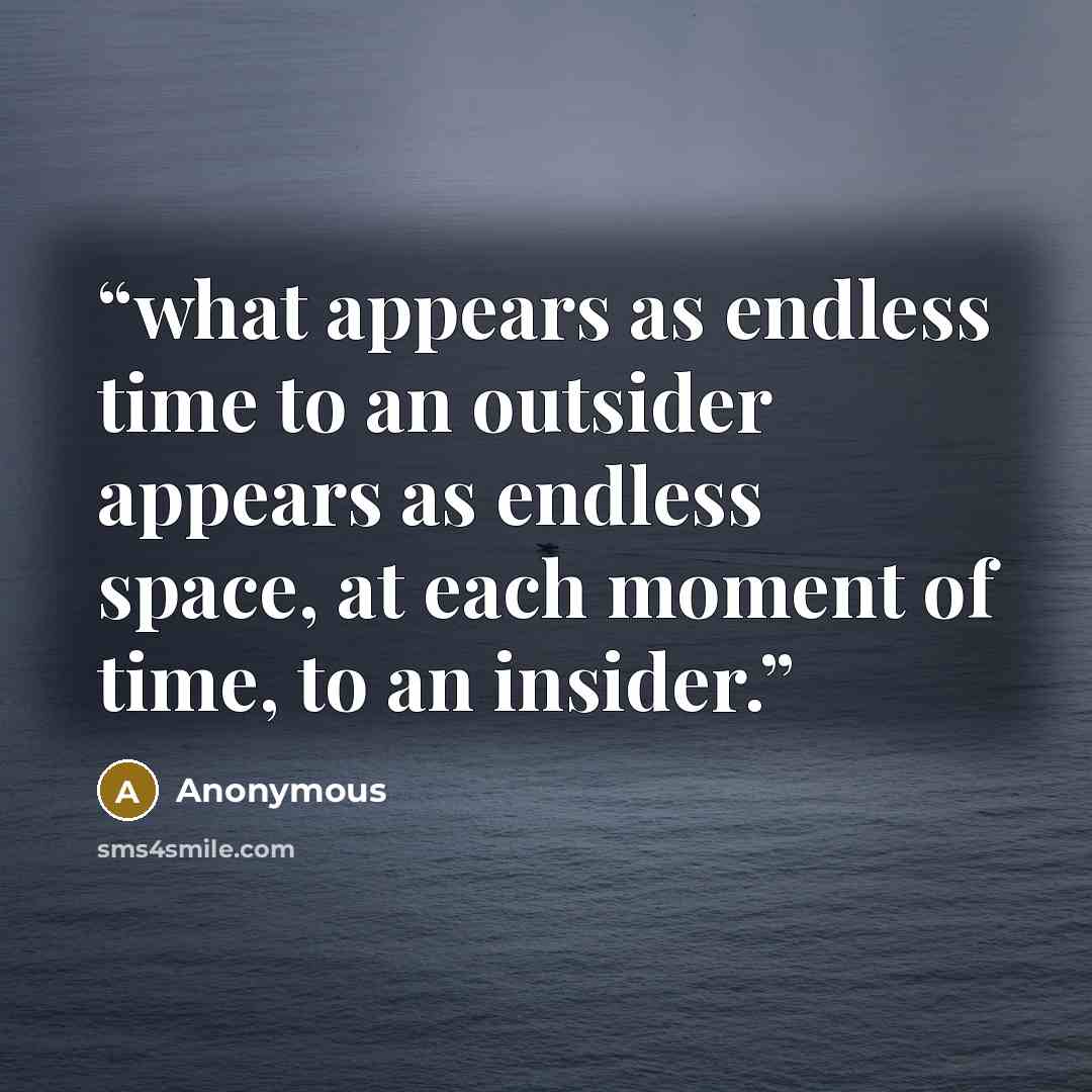 “what appears as endless time to an outsider appears as endless space, at each moment of time, to an insider.” quote by Anonymous