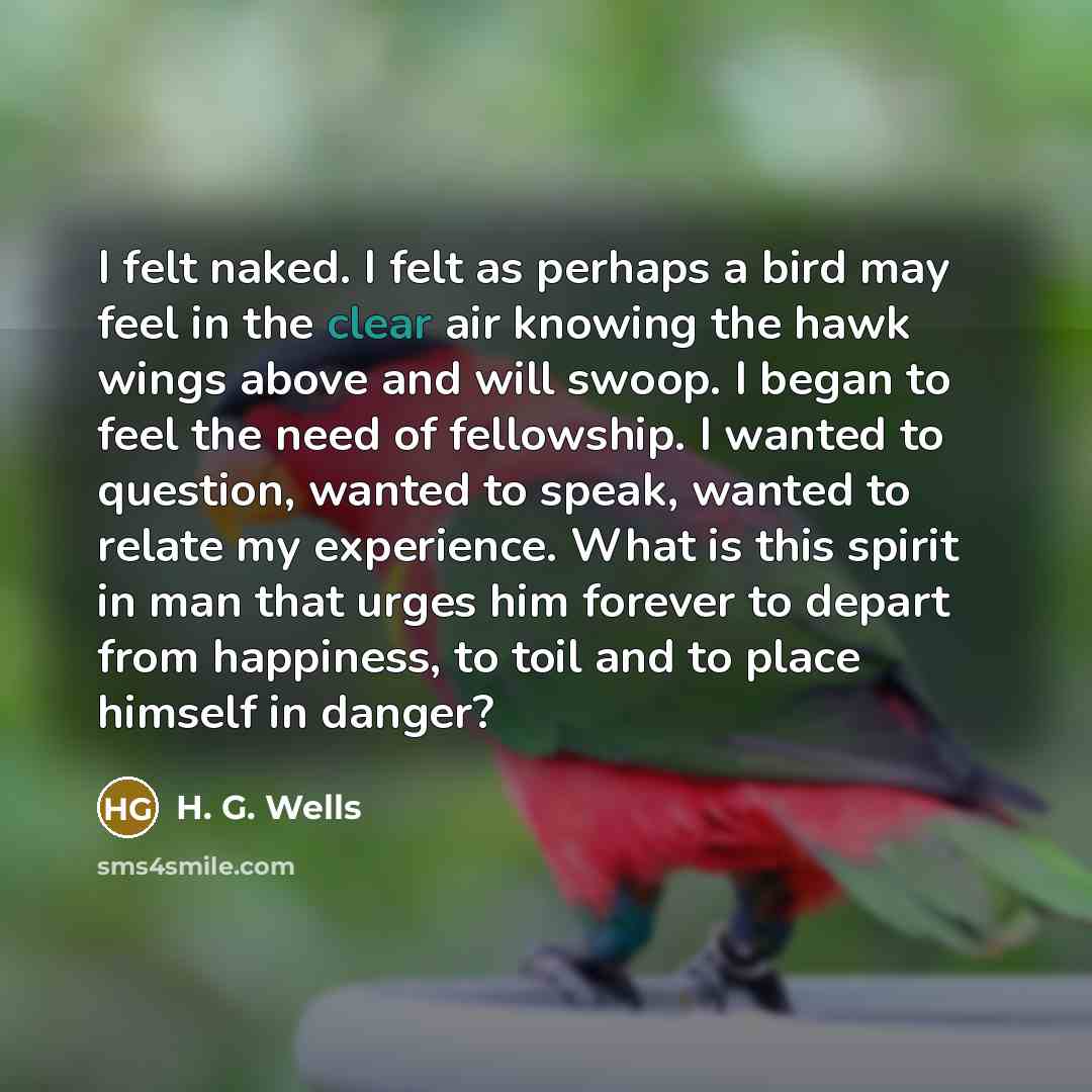 “I felt naked. I felt as perhaps a bird may…” quote by H. G. Wells