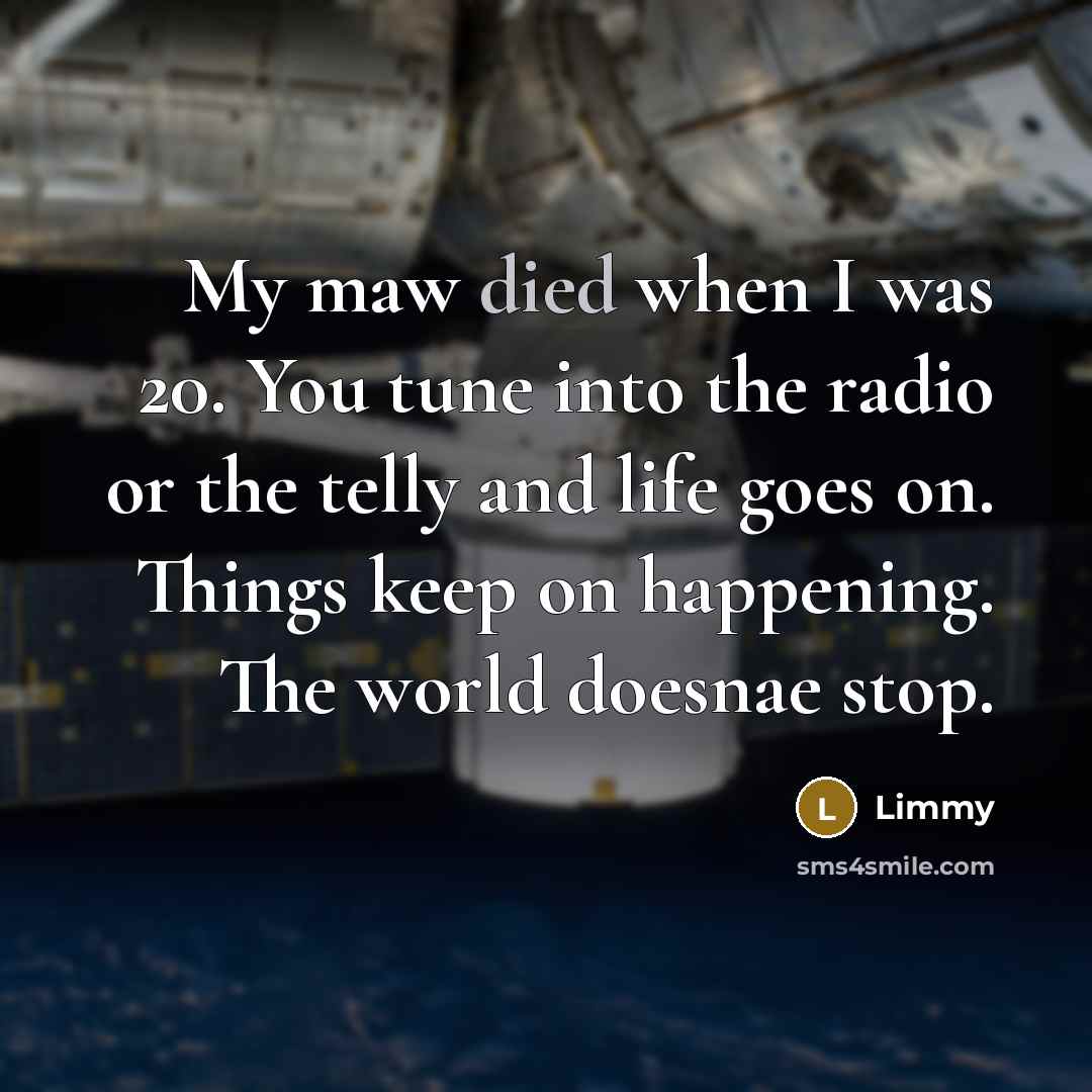 “My maw died when I was 20. You tune into…” quote by Limmy