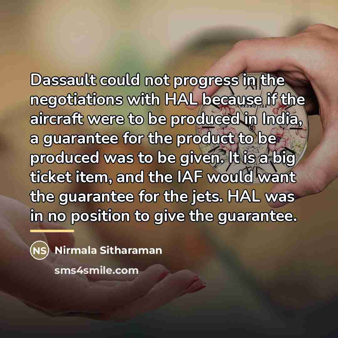 “Dassault could not progress in the negotiations with HAL because…” quote by Nirmala Sitharaman