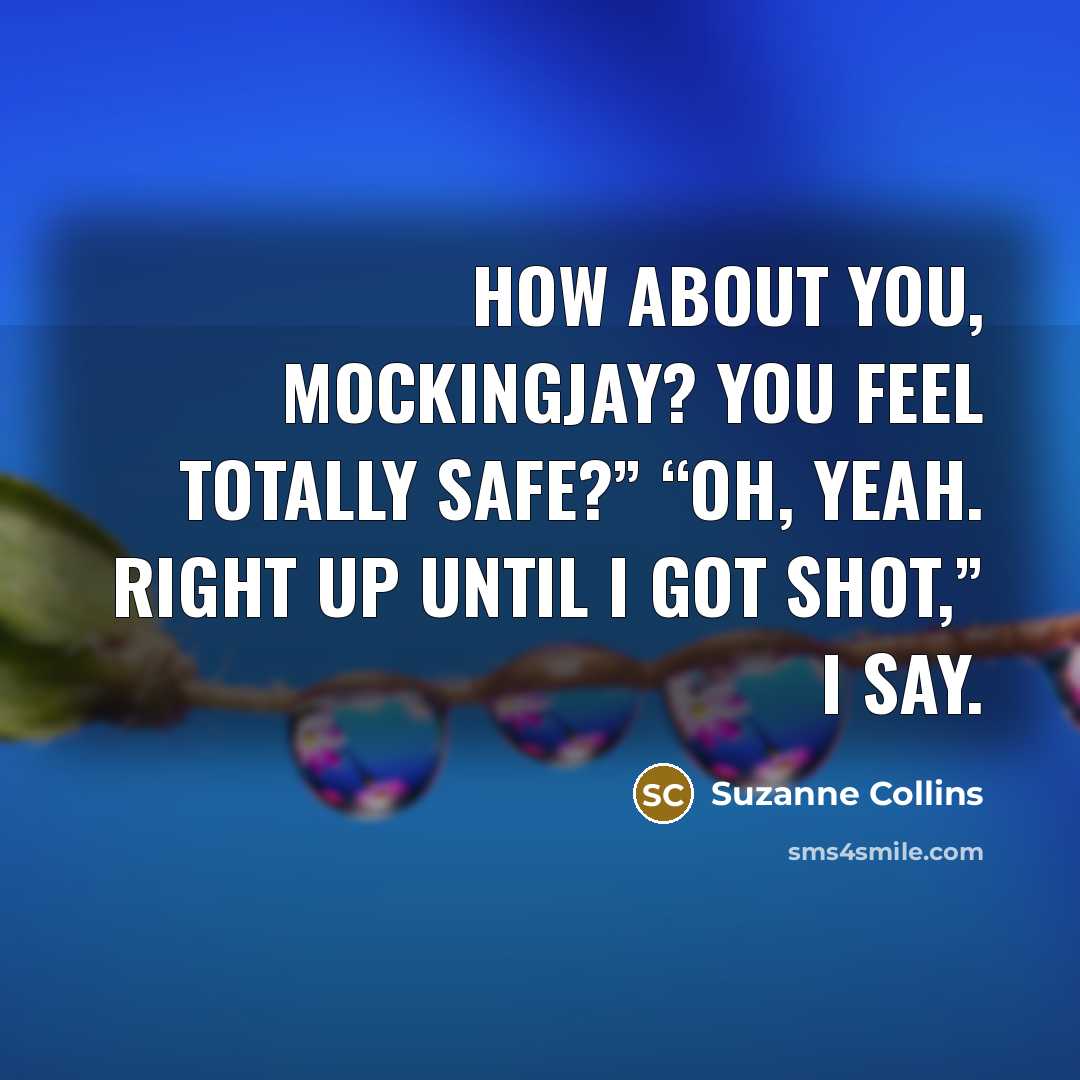 “How about you, Mockingjay? You feel totally safe?” “Oh, yeah.…” quote by Suzanne Collins