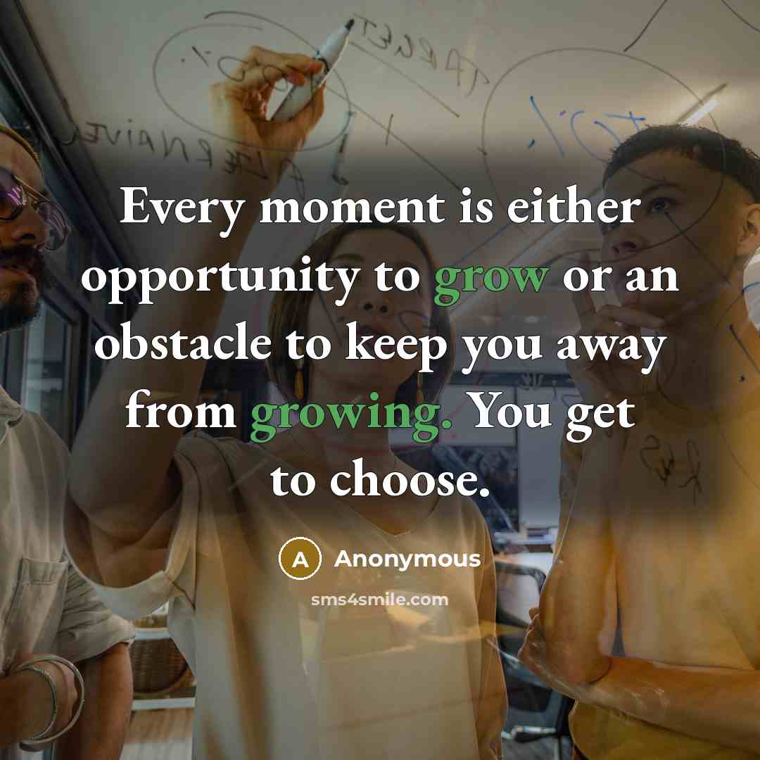 “Every moment is either opportunity to grow or an obstacle to keep you away from growing. You get to choose.” quote by Anonymous
