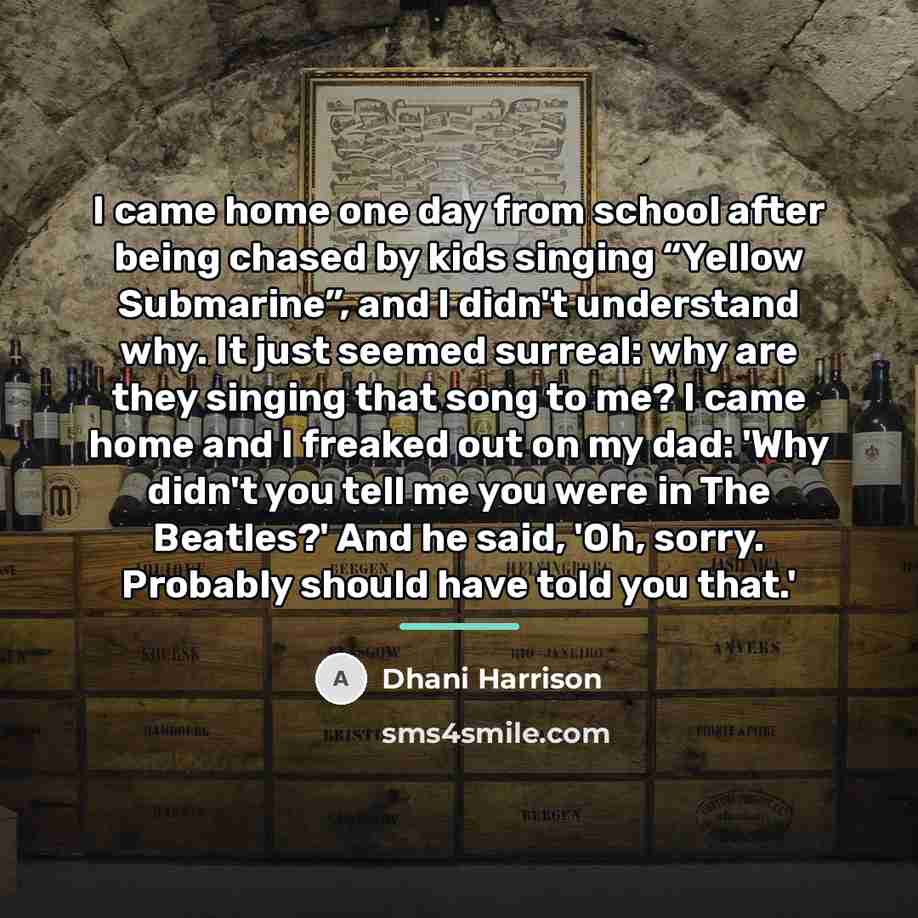 “I came home one day from school after being chased…” quote by Dhani Harrison