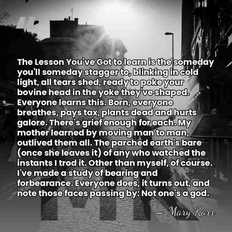 The Lesson You've Got to learn is the someday you'll someday stagger&hellip; - Mary Karr