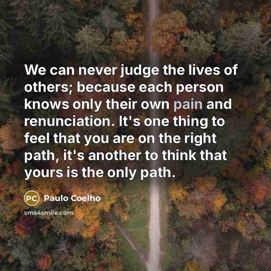 “We can never judge the lives of others; because each…” quote by Paulo Coelho