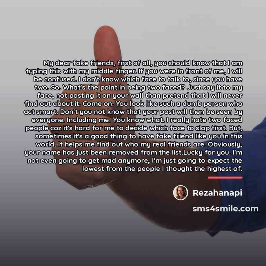 “My dear fake friends, first of all, you should know…” quote by Rezahanapi